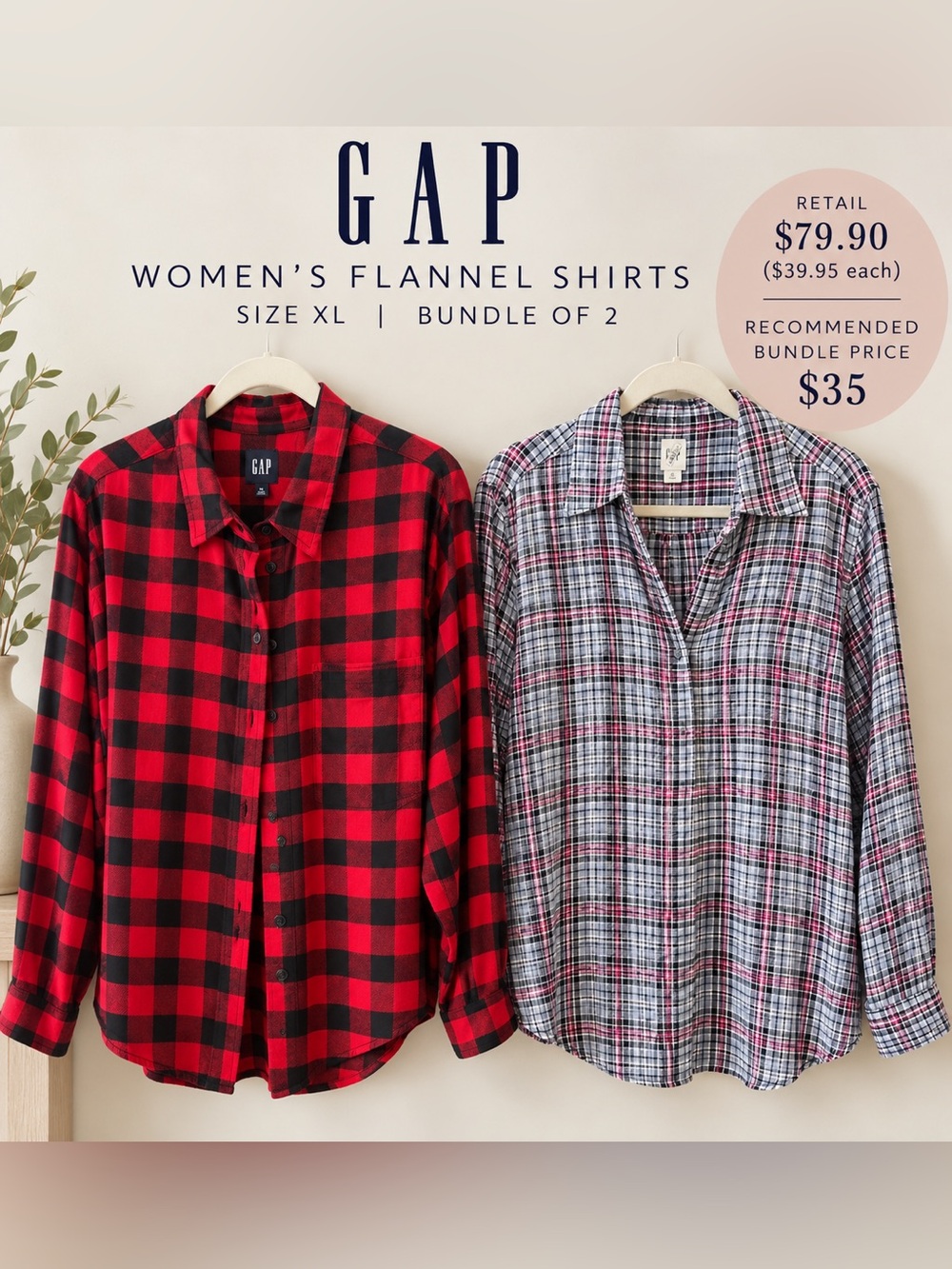 GAP Women's Bundle of 2 Flannel Shirts